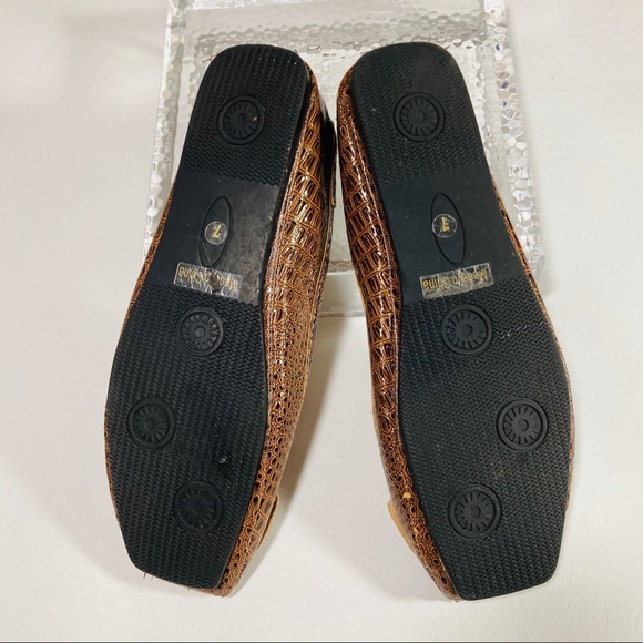Brown Embossed Crocodile Print Buckle Flats - Picture 5 of 5